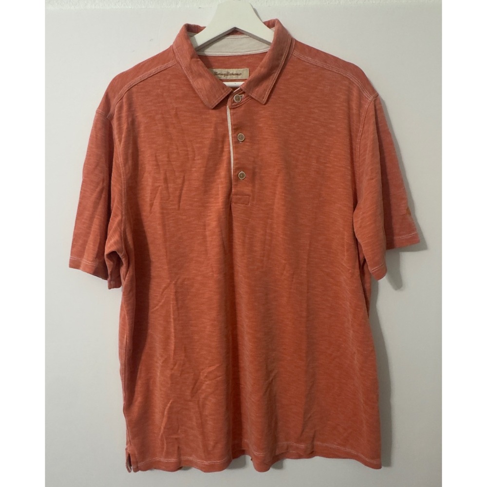 Tommy Bahama Polo Shirt Mens XL Orange Excellent Slub‎ Modal Blend Short Sleeve